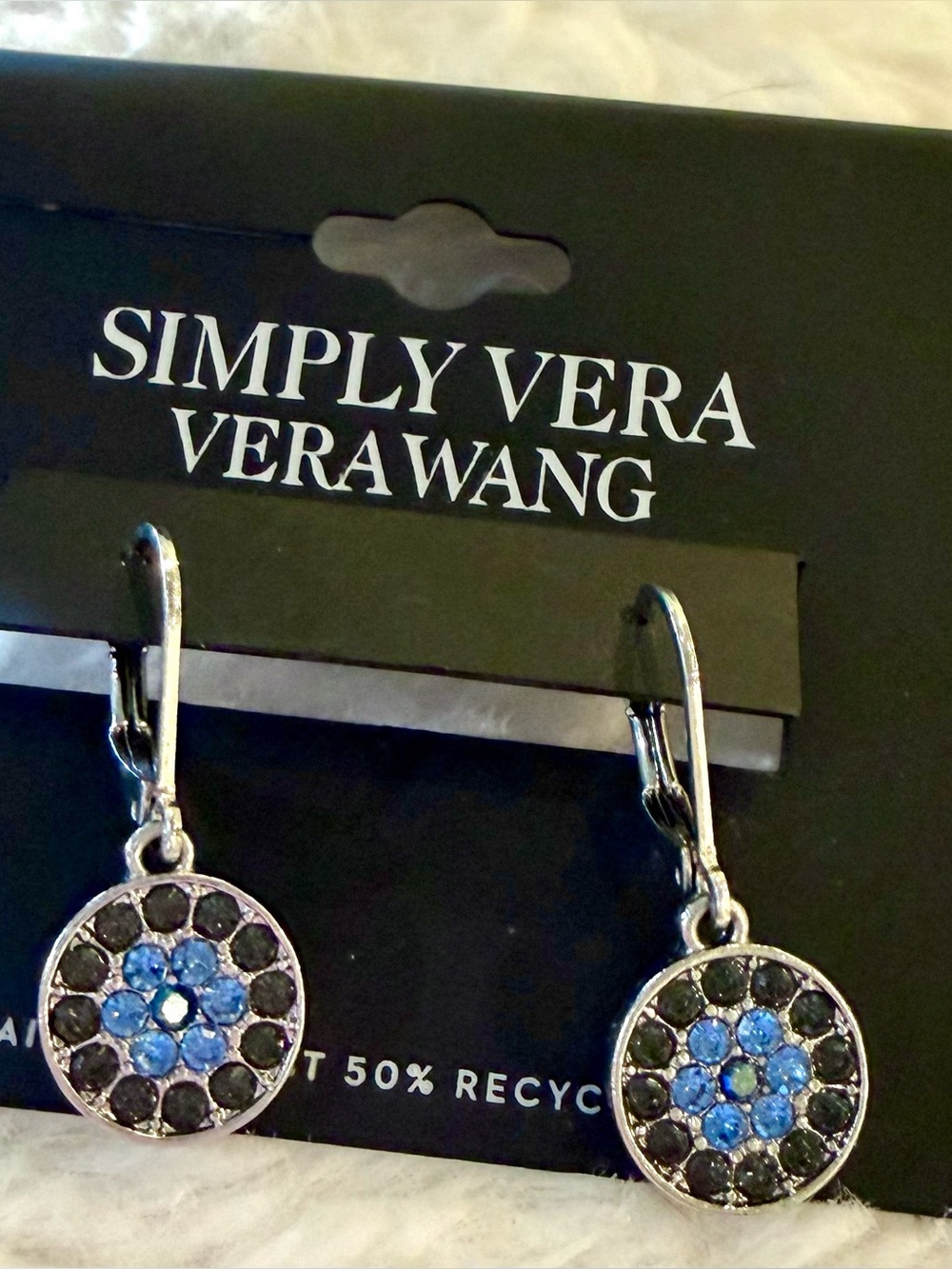 Simply Vera Vera Wang Blue and Black Round Crystal Drop Earrings